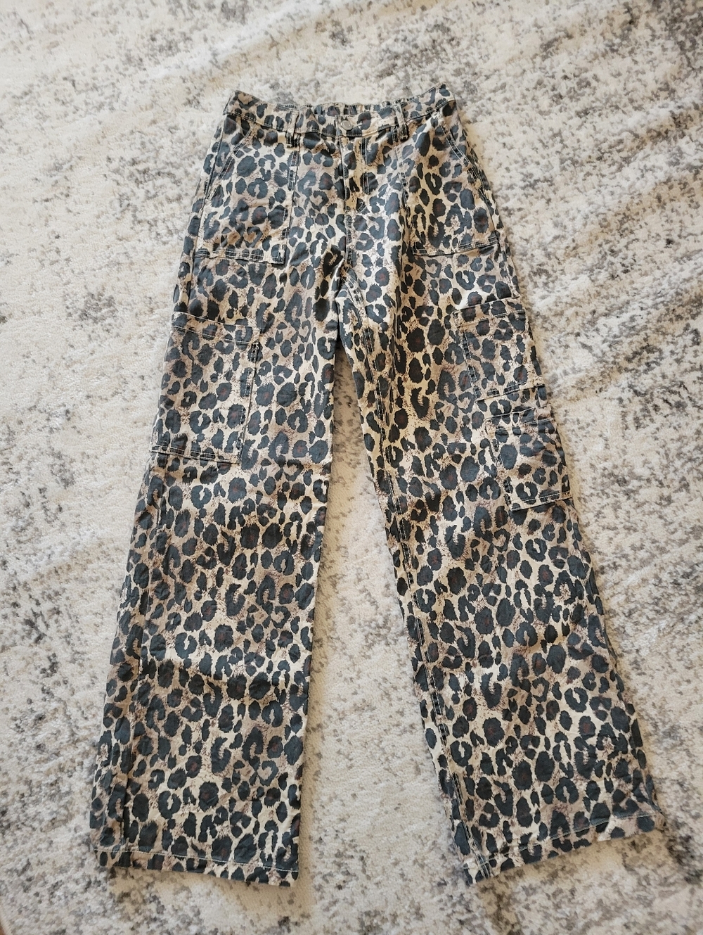 No Boundaries Beige and Black Leopard Cargo Pants